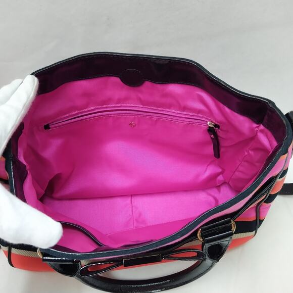 Kate Spade Multicolor Canvas Leather Trim Double Handles Satchel Bag - Picture 9 of 16